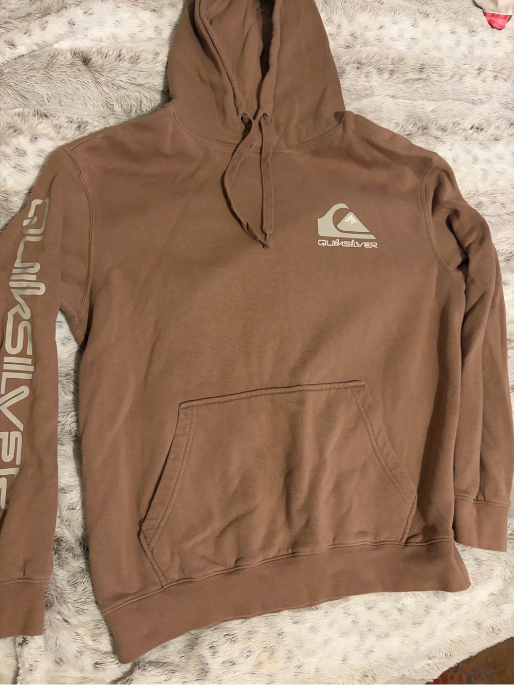Quiksilver Brown Pullover Hoodie with Logo Sleeve Print